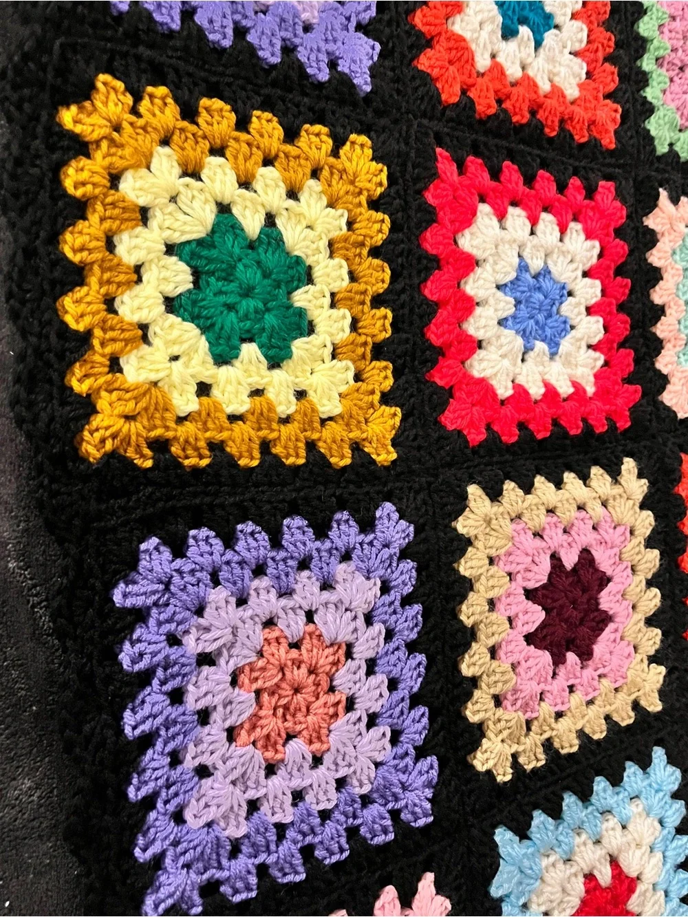 Handmade Multicolor Crochet Granny Square Quilt - Home Bedding